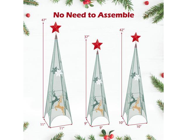 SlickBlue 3/3.5/4 Feet Set of 3 Tower Shaped Christmas Trees with Removable Star Toppers