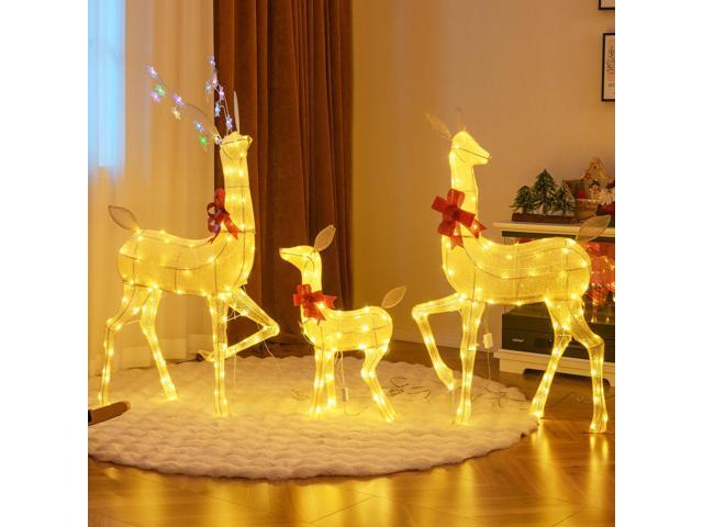 SlickBlue 3 Pieces Lighted Family Deer Set with LED Lights and RGB Flashing Lights