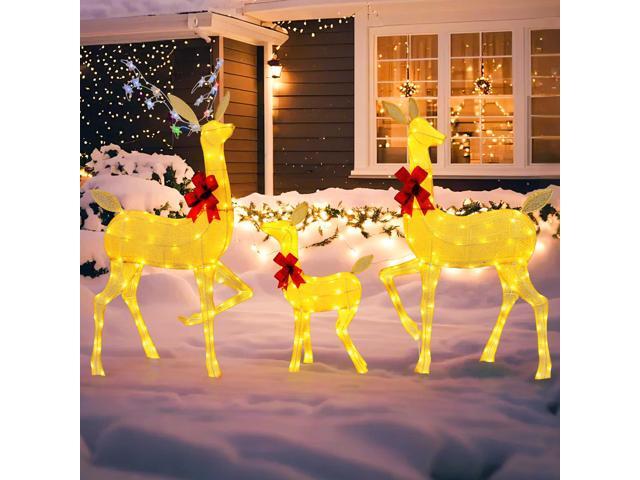 SlickBlue 3 Pieces Lighted Family Deer Set with LED Lights and RGB Flashing Lights