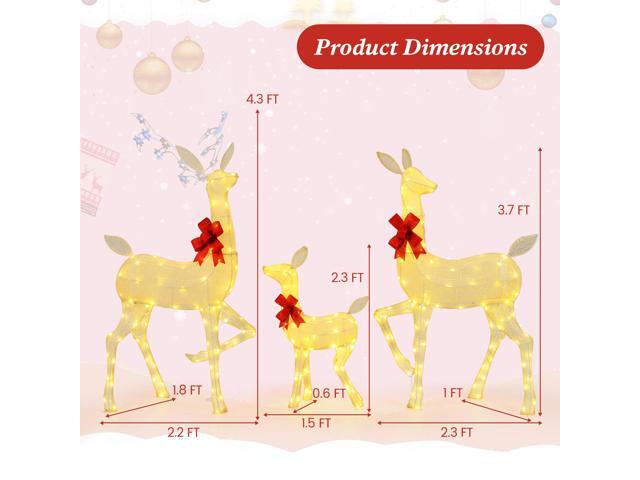 SlickBlue 3 Pieces Lighted Family Deer Set with LED Lights and RGB Flashing Lights