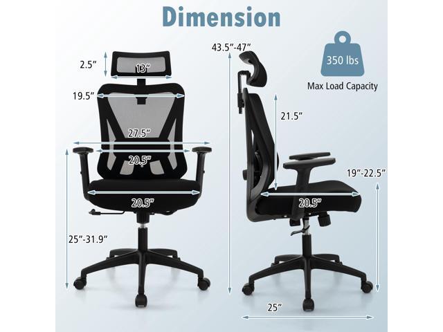 SlickBlue Mesh Ergonomic Office Chair Adjustable Swivel Task Chair with Rocking Backrest-Black