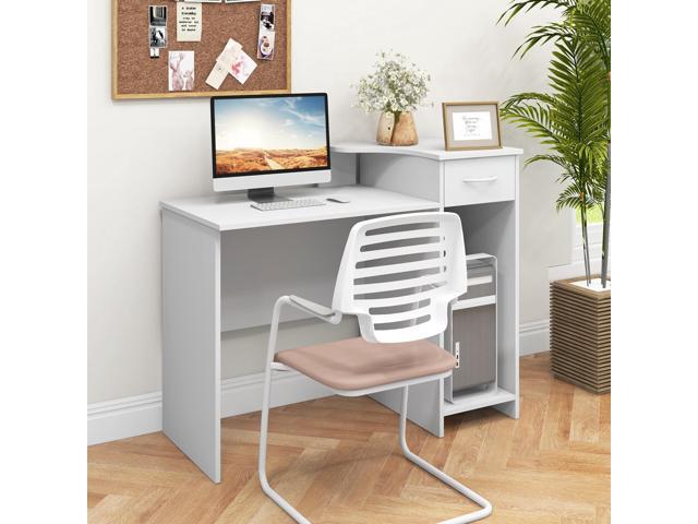 SlickBlue Computer Desk Modern Laptop PC Desk with Adjustable Shelf and Cable Hole-White