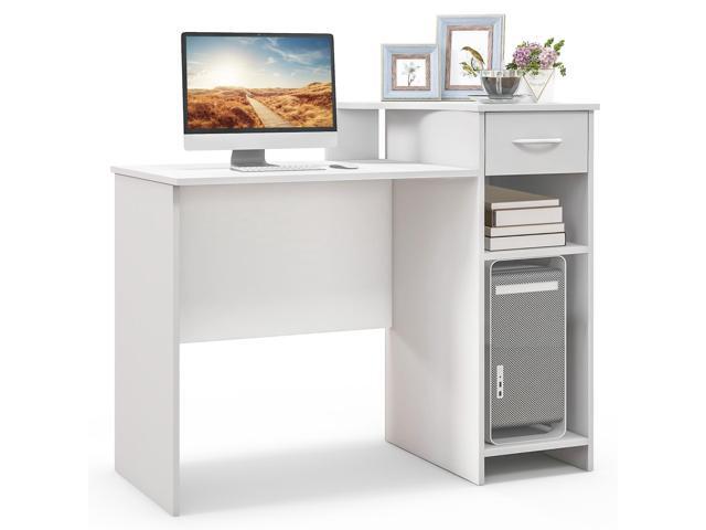 SlickBlue Computer Desk Modern Laptop PC Desk with Adjustable Shelf and Cable Hole-White