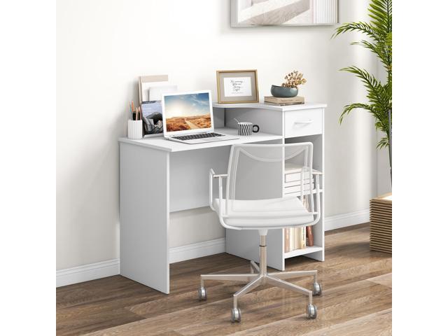 SlickBlue Computer Desk Modern Laptop PC Desk with Adjustable Shelf and Cable Hole-White