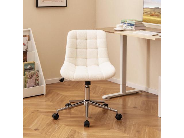SlickBlue Teddy Fleece Armless Office Chair Makeup Vanity Chair-White