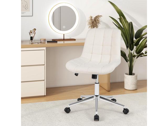 SlickBlue Teddy Fleece Armless Office Chair Makeup Vanity Chair-White