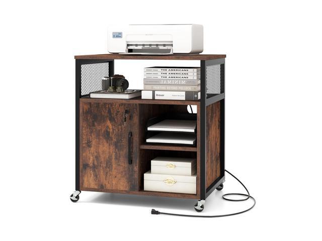 SlickBlue File Cabinet on Wheels with Charging Station and Cable Management Hole-Brown