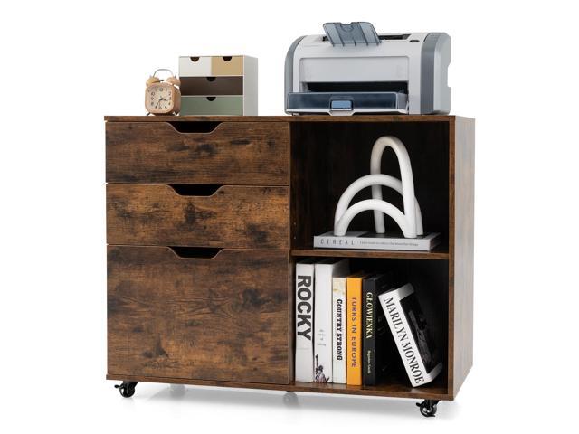 SlickBlue 3-Drawer File Cabinet with Adjustable Shelf and Wheels for Letter-Rustic Brown