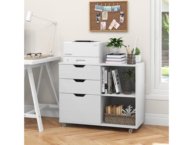 SlickBlue 3-Drawer File Cabinet with Adjustable Shelf and Wheels for Letter-White