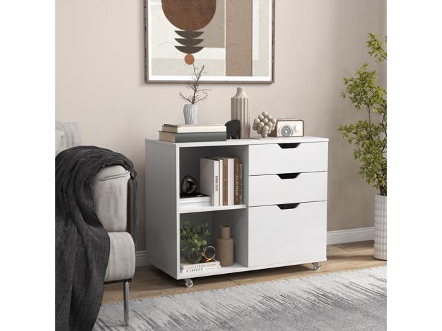 SlickBlue 3-Drawer File Cabinet with Adjustable Shelf and Wheels for Letter-White