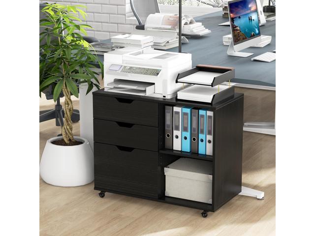 SlickBlue 3-Drawer File Cabinet with Adjustable Shelf and Wheels for Letter-Black