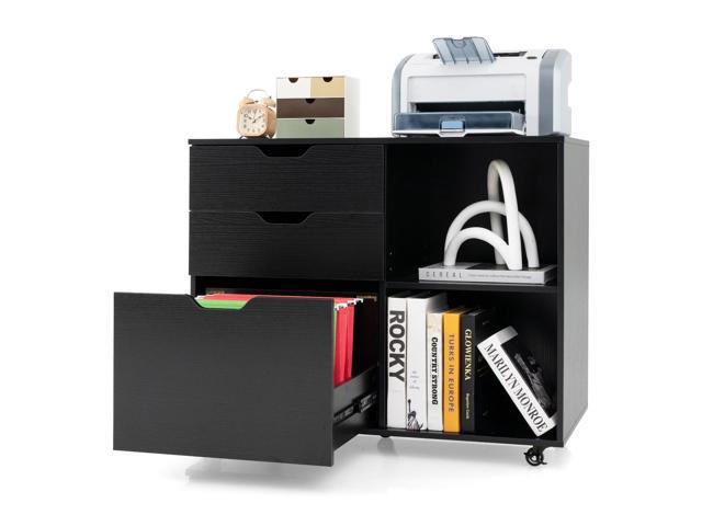 SlickBlue 3-Drawer File Cabinet with Adjustable Shelf and Wheels for Letter-Black