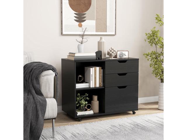 SlickBlue 3-Drawer File Cabinet with Adjustable Shelf and Wheels for Letter-Black