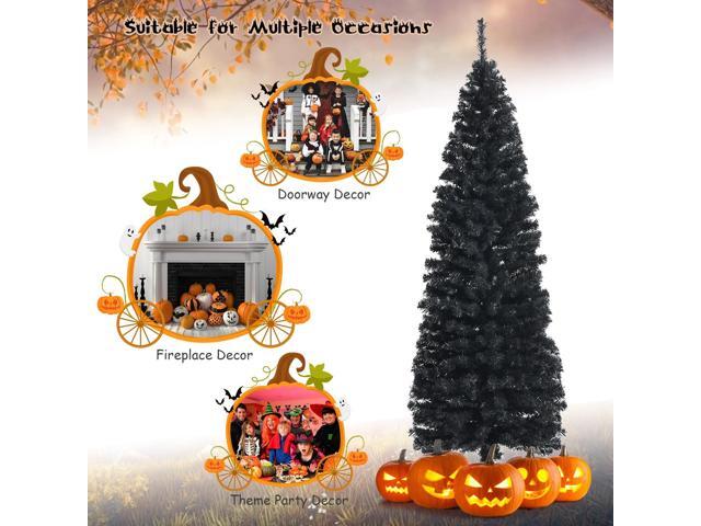 SlickBlue 6ft Unlit Artificial Christmas Halloween Pencil Tree Black with Metal Stand-Black