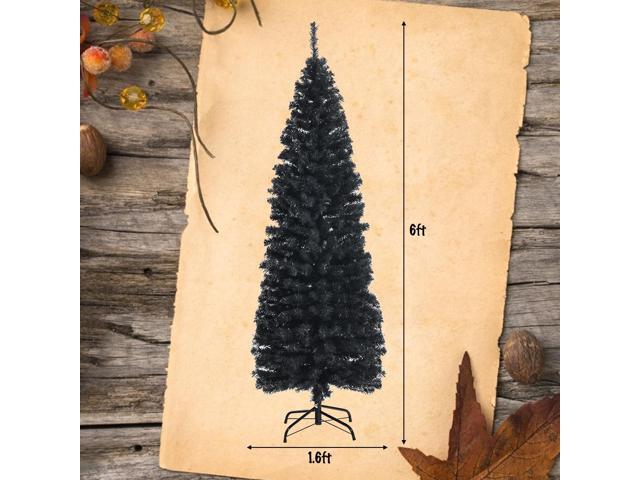 SlickBlue 6ft Unlit Artificial Christmas Halloween Pencil Tree Black with Metal Stand-Black