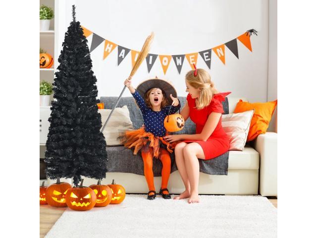 SlickBlue 6ft Unlit Artificial Christmas Halloween Pencil Tree Black with Metal Stand-Black