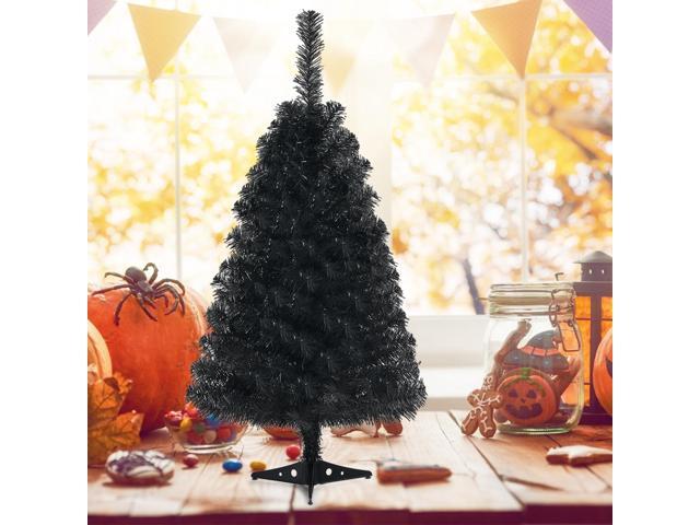 SlickBlue 3 Feet Unlit Artificial Christmas Halloween Mini Tree with Plastic Stand-Black
