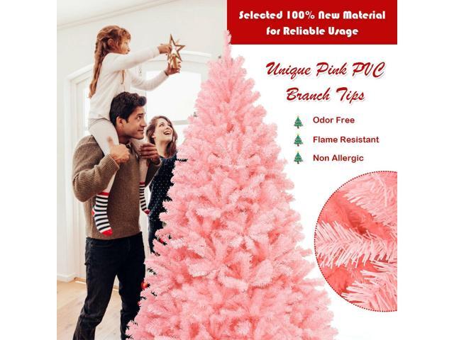 SlickBlue 6 Feet Pink Artificial Hinged Spruce Full Christmas Tree with Foldable Metal Stand