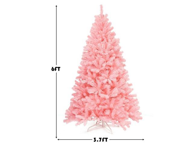 SlickBlue 6 Feet Pink Artificial Hinged Spruce Full Christmas Tree with Foldable Metal Stand