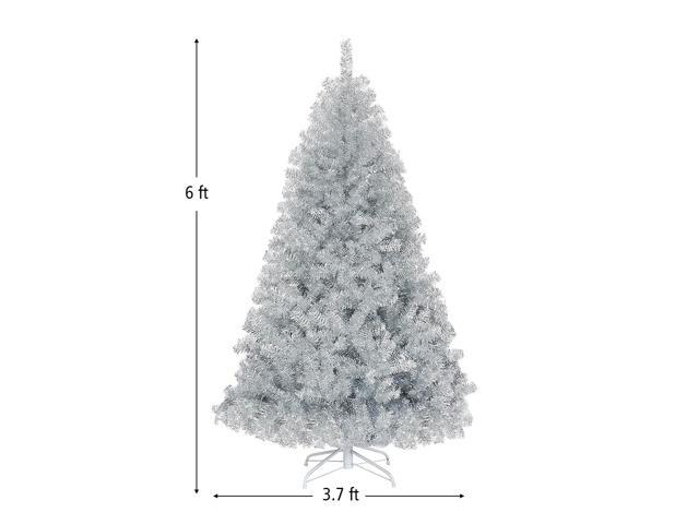 SlickBlue 6 Feet Hinged Unlit Artificial Silver Tinsel Christmas Tree with Metal Stand