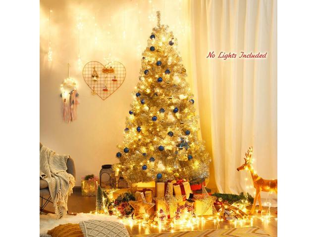 SlickBlue 7.5 Ft Hinged Unlit Artificial Silver Tinsel Christmas Tree