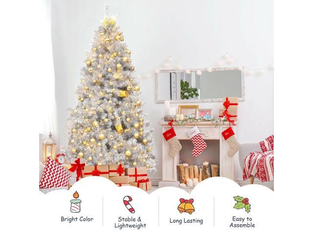 SlickBlue 7.5 Ft Hinged Unlit Artificial Silver Tinsel Christmas Tree