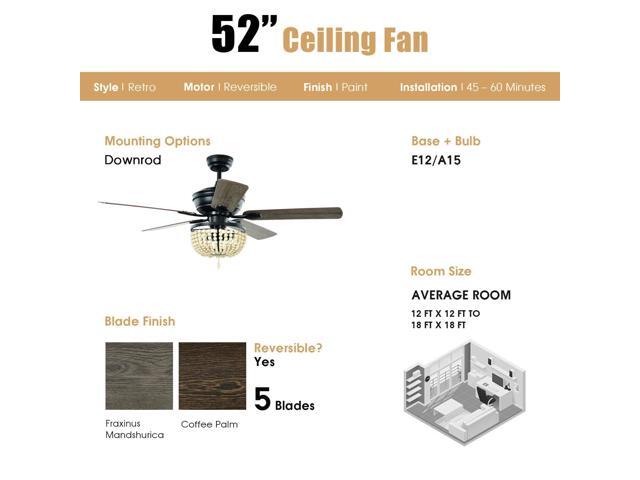SlickBlue 52 Inch Retro Ceiling Fan Light with Reversible Blades Remote Control-Black