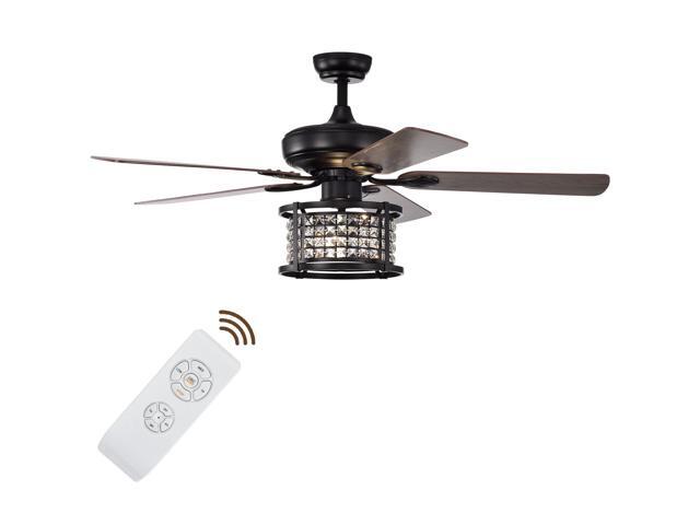 SlickBlue 52 Inch 3-Speed Crystal Ceiling Fan Light with Remote Control-Black