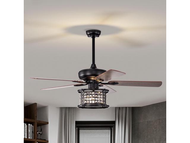 SlickBlue 52 Inch 3-Speed Crystal Ceiling Fan Light with Remote Control-Black