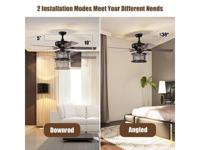 SlickBlue 52 Inch 3-Speed Crystal Ceiling Fan Light with Remote Control-Black