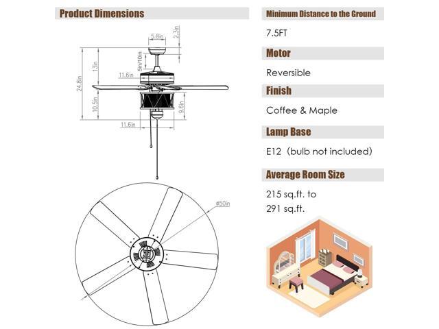 SlickBlue 50 Inches Ceiling Fan with Lights Reversible Blades and Pull Chain Control-Black