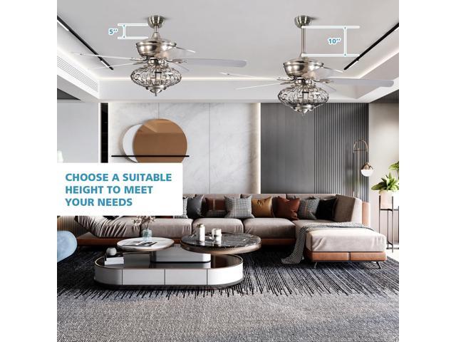 SlickBlue 52 Inches Ceiling Fan with Wooden Blades and Remote Control-Silver