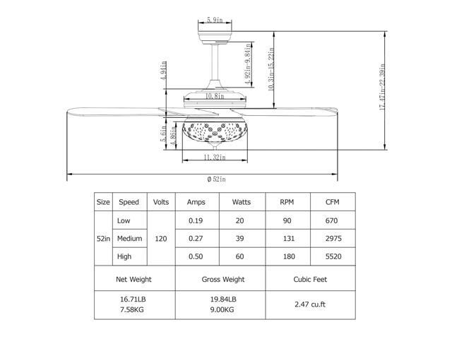 SlickBlue 52 Inches Ceiling Fan with Remote Control