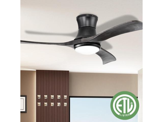 SlickBlue 52 Inch Flush Mount Ceiling Fan with LED Light-Black