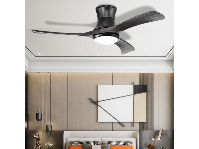 SlickBlue 52 Inch Flush Mount Ceiling Fan with LED Light-Black