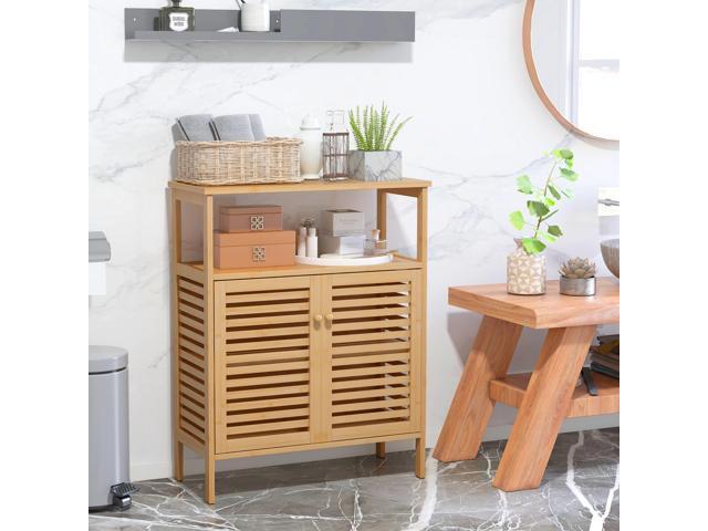 SlickBlue Bamboo Bathroom Floor Storage Cabinet with Shutter Doors