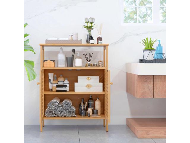 SlickBlue Bamboo Bathroom Floor Storage Cabinet with Shutter Doors