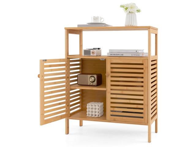 SlickBlue Bamboo Bathroom Floor Storage Cabinet with Shutter Doors
