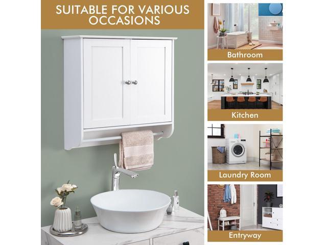SlickBlue Wall Mounted Bathroom Storage Medicine Cabinet with Towel Bar