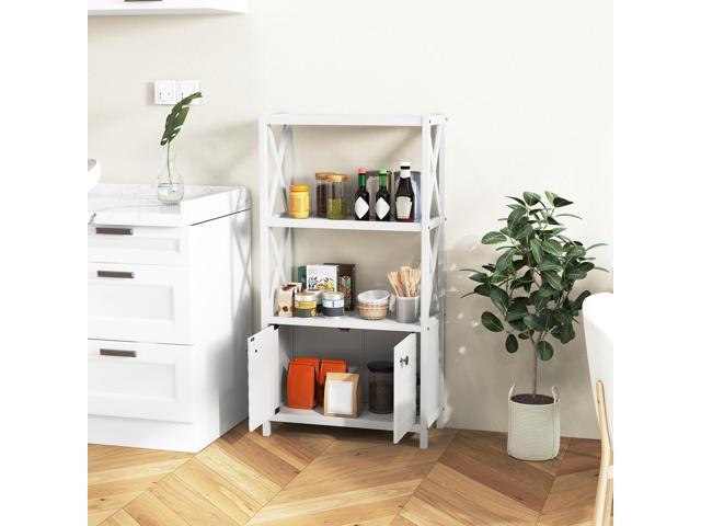 SlickBlue Bathroom Storage Cabinet with Open Shelves and Double Doors