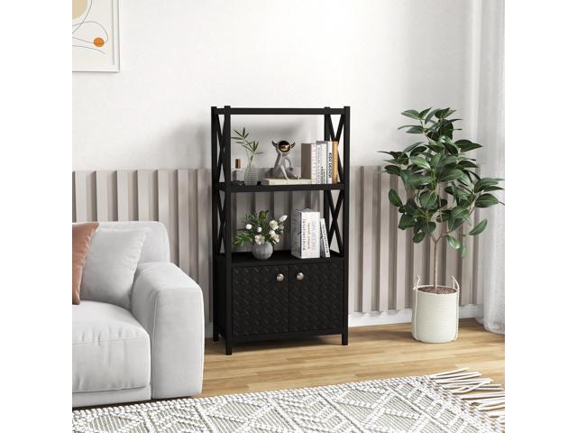 SlickBlue Bathroom Storage Cabinet with Open Shelves and Double Doors