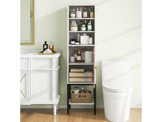 SlickBlue Bathroom Tall Cabinet with 1 Door and 4 Shelves Narrow Storage Unit
