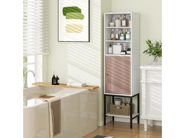 SlickBlue Bathroom Tall Cabinet with 1 Door and 4 Shelves Narrow Storage Unit