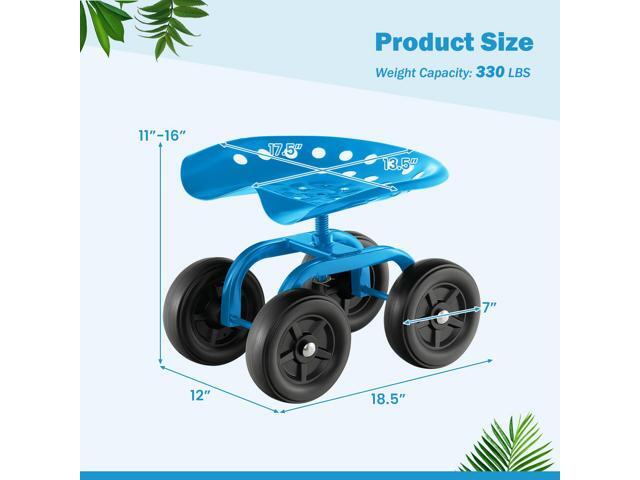 SlickBlue Garden Rolling Workseat with 360° Swivel Seat and Adjustable Height