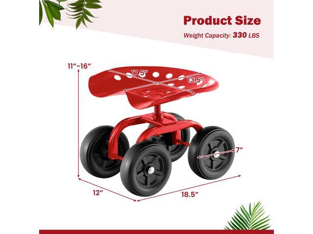 SlickBlue Garden Rolling Workseat with 360° Swivel Seat and Adjustable Height