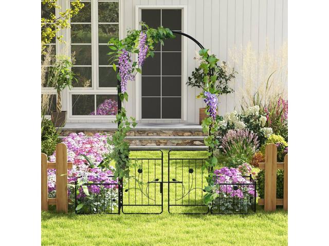 SlickBlue 87 Inches Garden Arbor with Lockable Gate Side Planters
