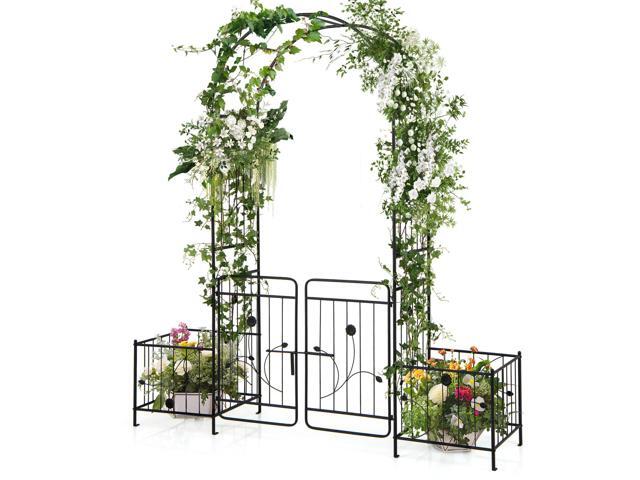 SlickBlue 87 Inches Garden Arbor with Lockable Gate Side Planters