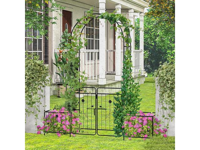 SlickBlue 87 Inches Garden Arbor with Lockable Gate Side Planters