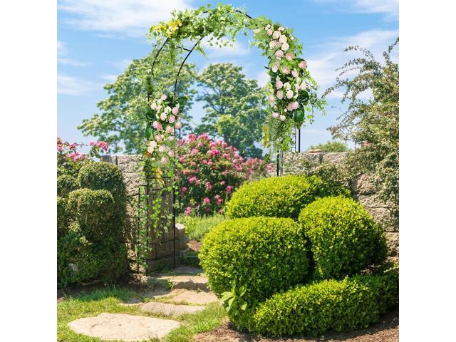 SlickBlue 7.9 Feet Metal Garden Arch Backdrop Stand with Fence for Climbing Plants-Black