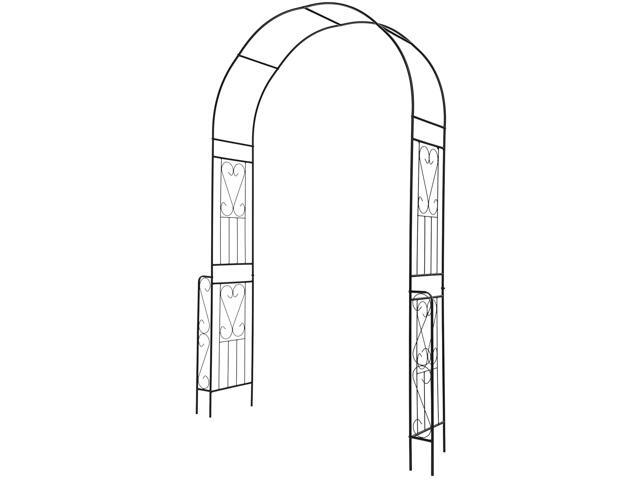 SlickBlue 7.9 Feet Metal Garden Arch Backdrop Stand with Fence for Climbing Plants-Black